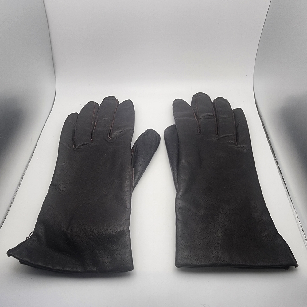 Vintage Brown Genuine Leather Gloves (7.5)